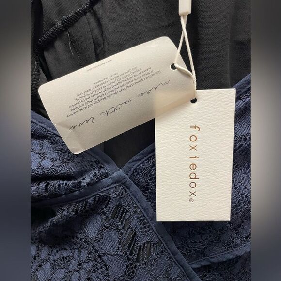 NWT Foxiedox Anthropologie Clarinda Lace Midi Dress Navy Blue Women's XL Tiered - Picture 11 of 12
